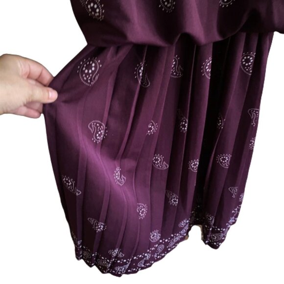 Vintage 80s midi pleated paisley print dress - Picture 11 of 16